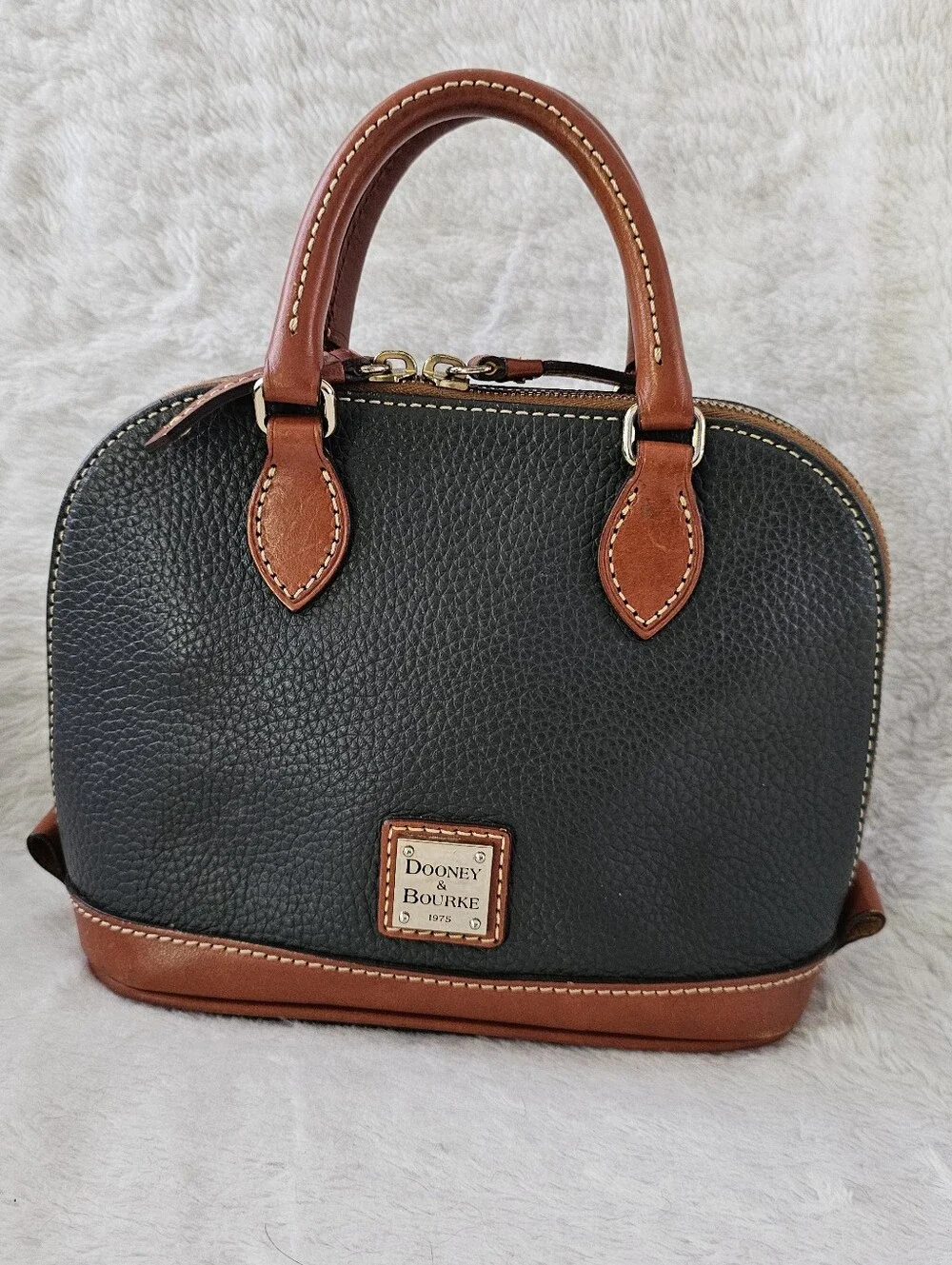 Dooney & Bourke Black Pebbled Leather Satchel with Brown Trim 1975 - Picture 1 of 4